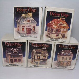 Dickens Village Ceramic Candle Holders W/Original Boxes Lot Of 5 VTG Christmas